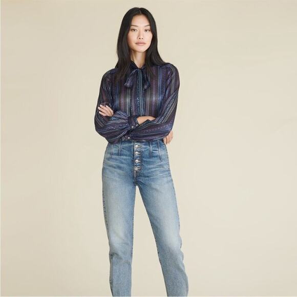 Veronica Beard Mixed Stripe Button Blouse Top Sz 0 - Picture 8 of 8